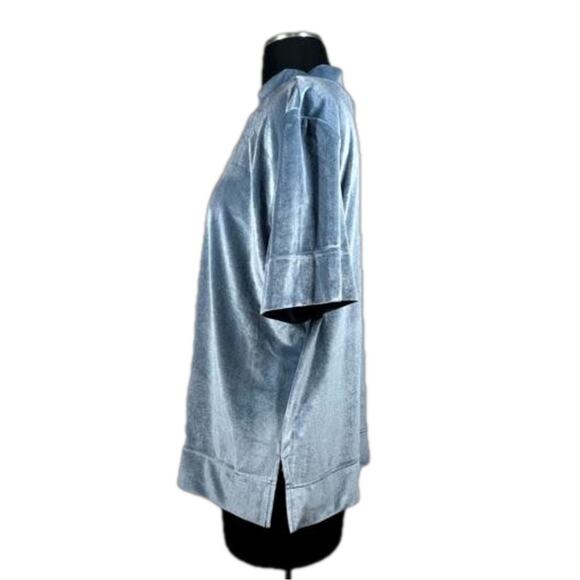 Anthropologie Krisha Blouse Top Velvet Mock Neck Short Sleeve Slate Blue Size L - Picture 5 of 16